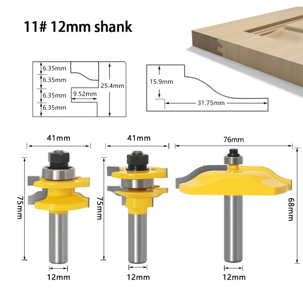 3pcs 12mm Shank Rail & Stile O - End Mill Set 评论和价格