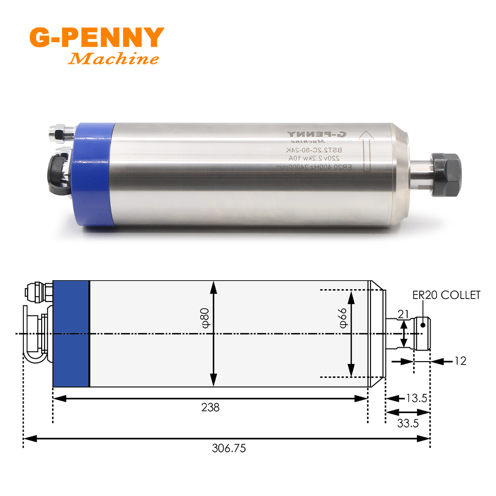 G-PENNY 2.2KW ER20 Water Coole - Water Cooled Spindle 评论和价格