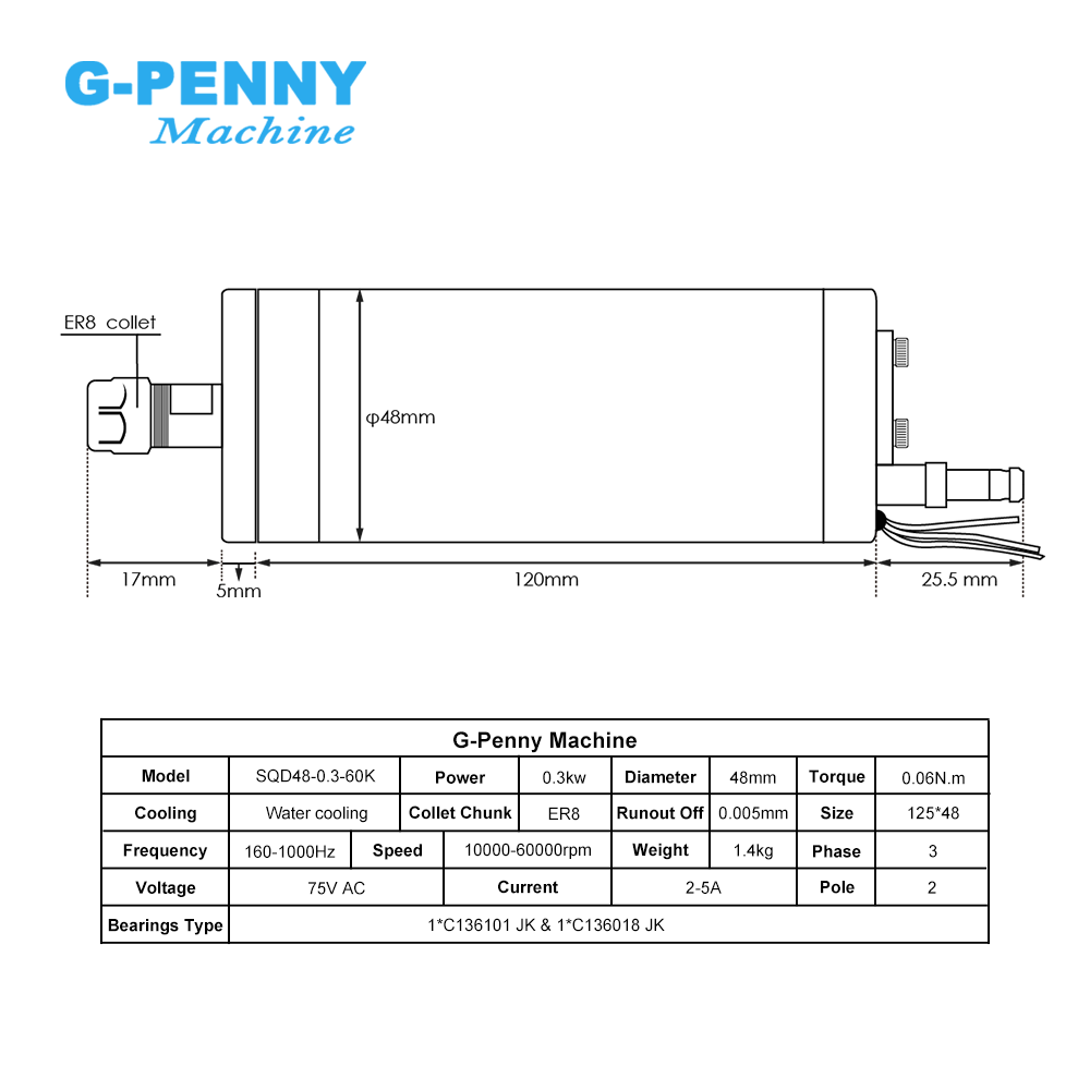 G-Penny 300w 75v ER8 Water Coo - Water Cooled Spindle 评论和价格